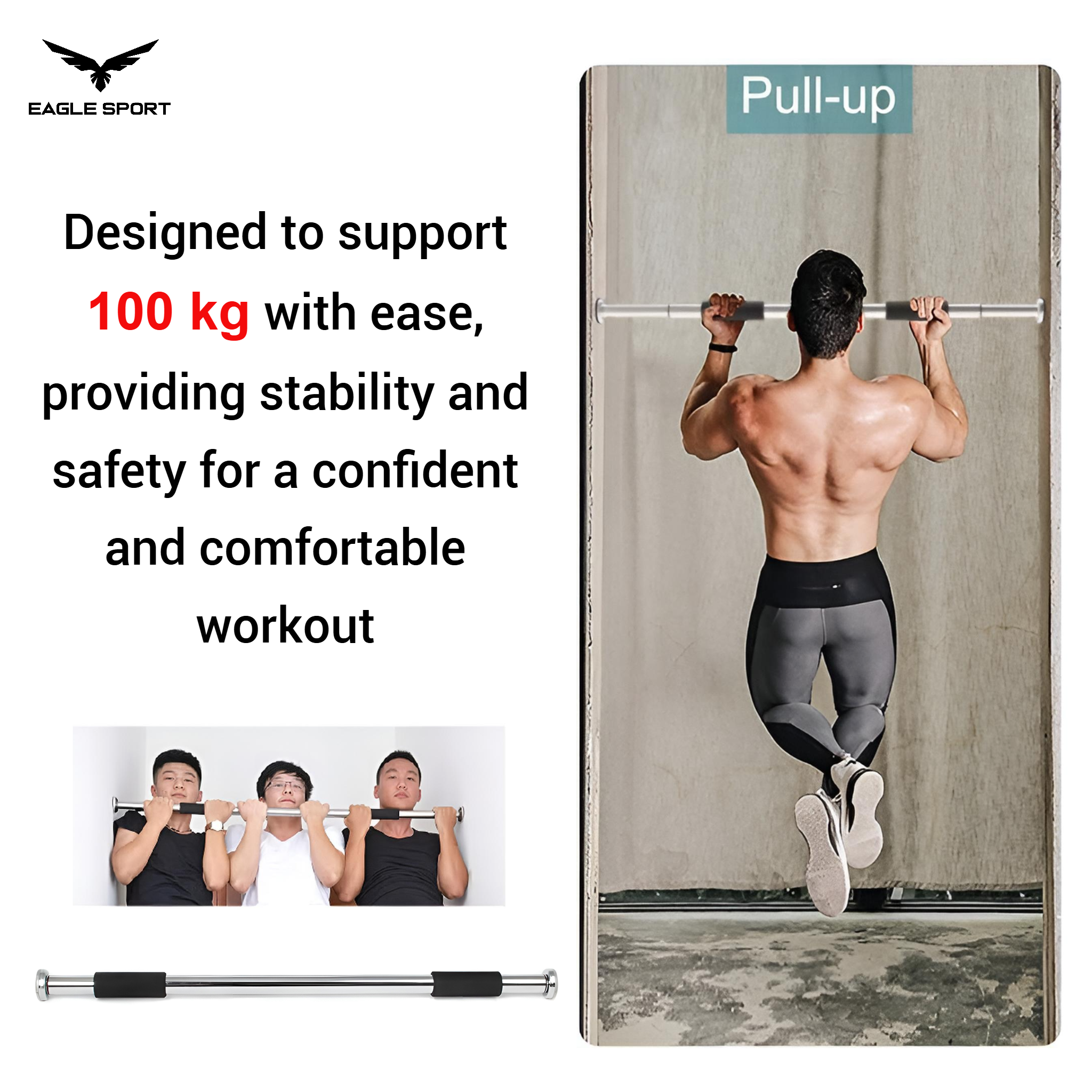 Doorway or Wall Pull-Up Bar – Adjustable Length 83 to 130 cm – High Quality