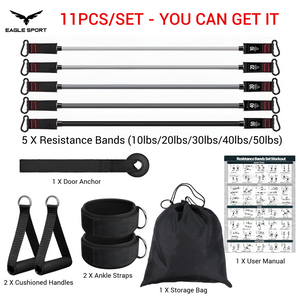 طقم حبال المقاومة الرياضية متعددة الاستخدام – 11 قطعة
Resistance Bands Training Set – 11 Pieces