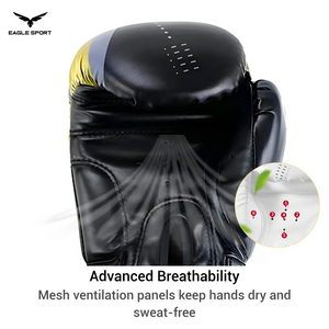 قفازات ملاكمة ماركة WOESAD – WSD احترافية للتدريب (أسود بلمسة ذهبية)
WOESAD – WSD Boxing Gloves (Black with Golden Touch) – Professional Training Gloves