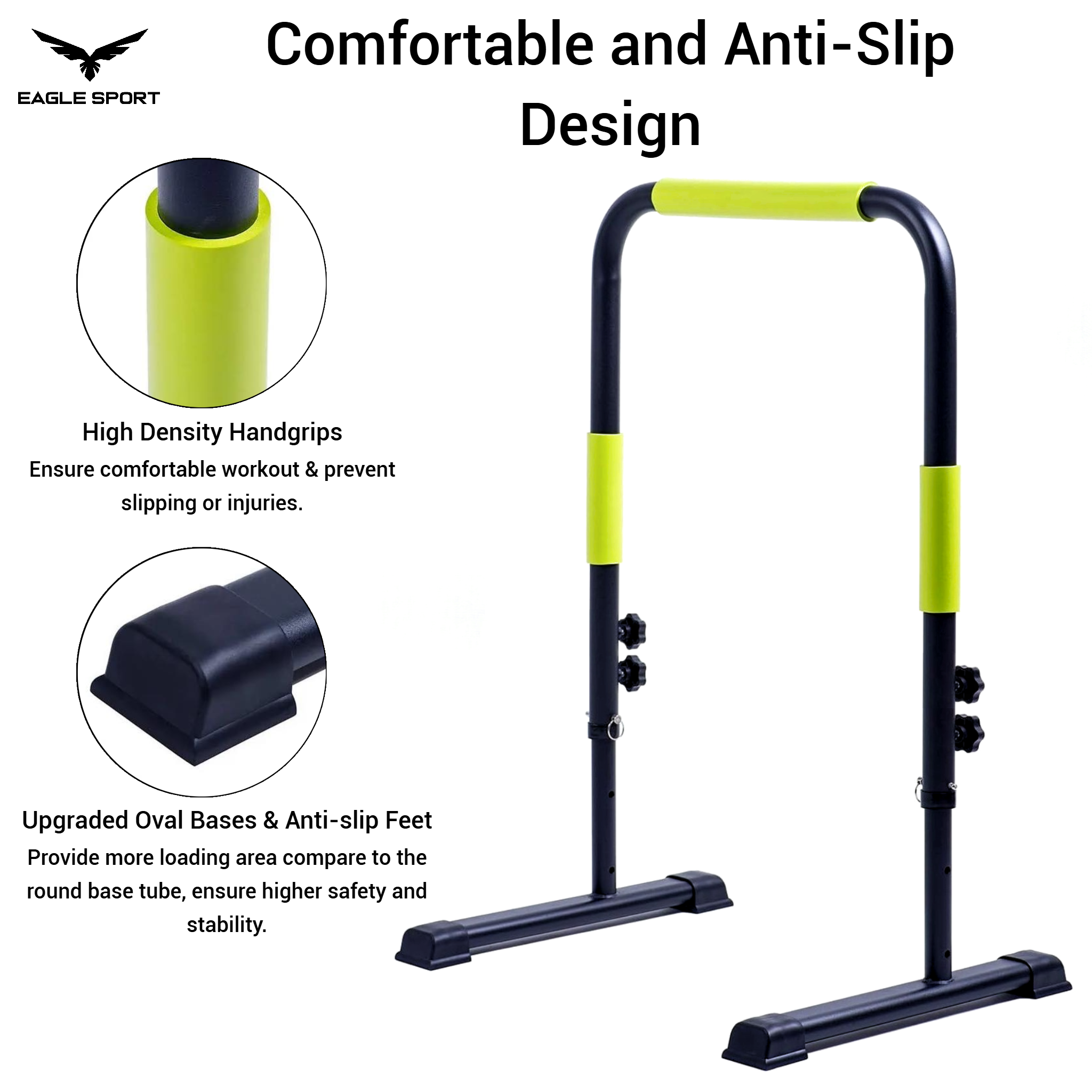 Adjustable Height Dip Bar
ستاند المتوازي – قابل لتعديل الارتفاع
