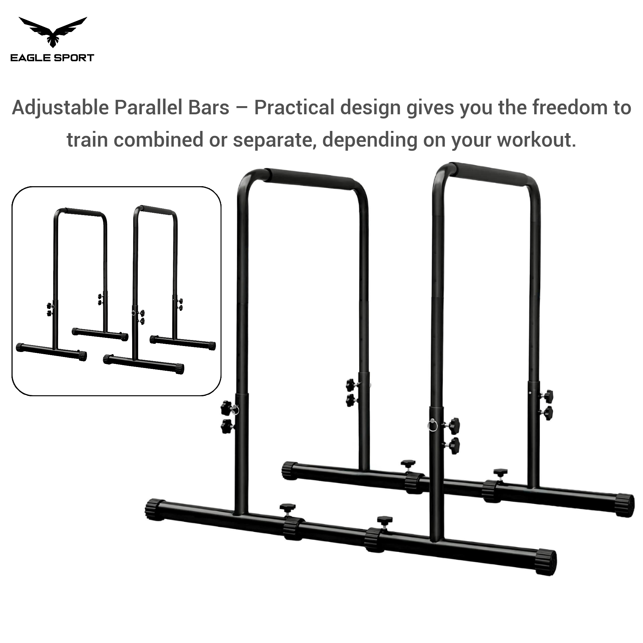 ستاند المتوازي الاحترافي مع وصلات – قابل لتعديل الارتفاع والعرض
Adjustable Height & Width Dip Station with Connectors