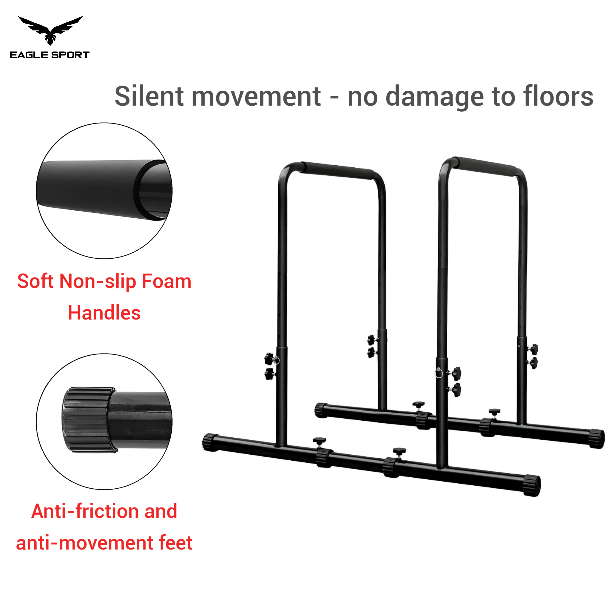 ستاند المتوازي الاحترافي مع وصلات – قابل لتعديل الارتفاع والعرض
Adjustable Height & Width Dip Station with Connectors
