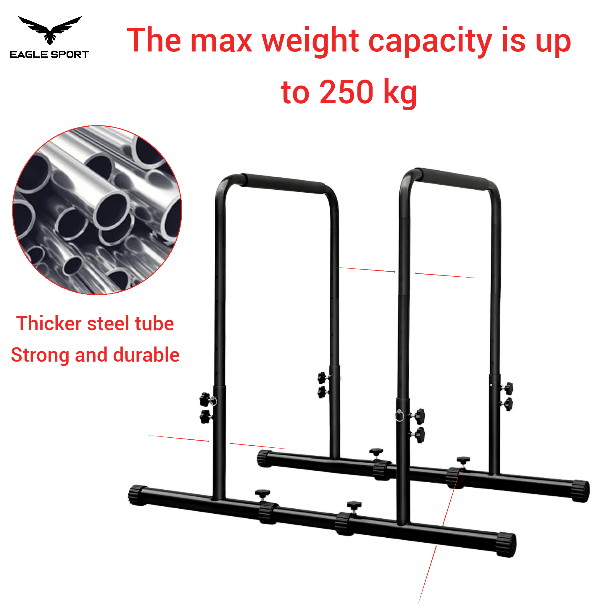 ستاند المتوازي الاحترافي مع وصلات – قابل لتعديل الارتفاع والعرض
Adjustable Height & Width Dip Station with Connectors