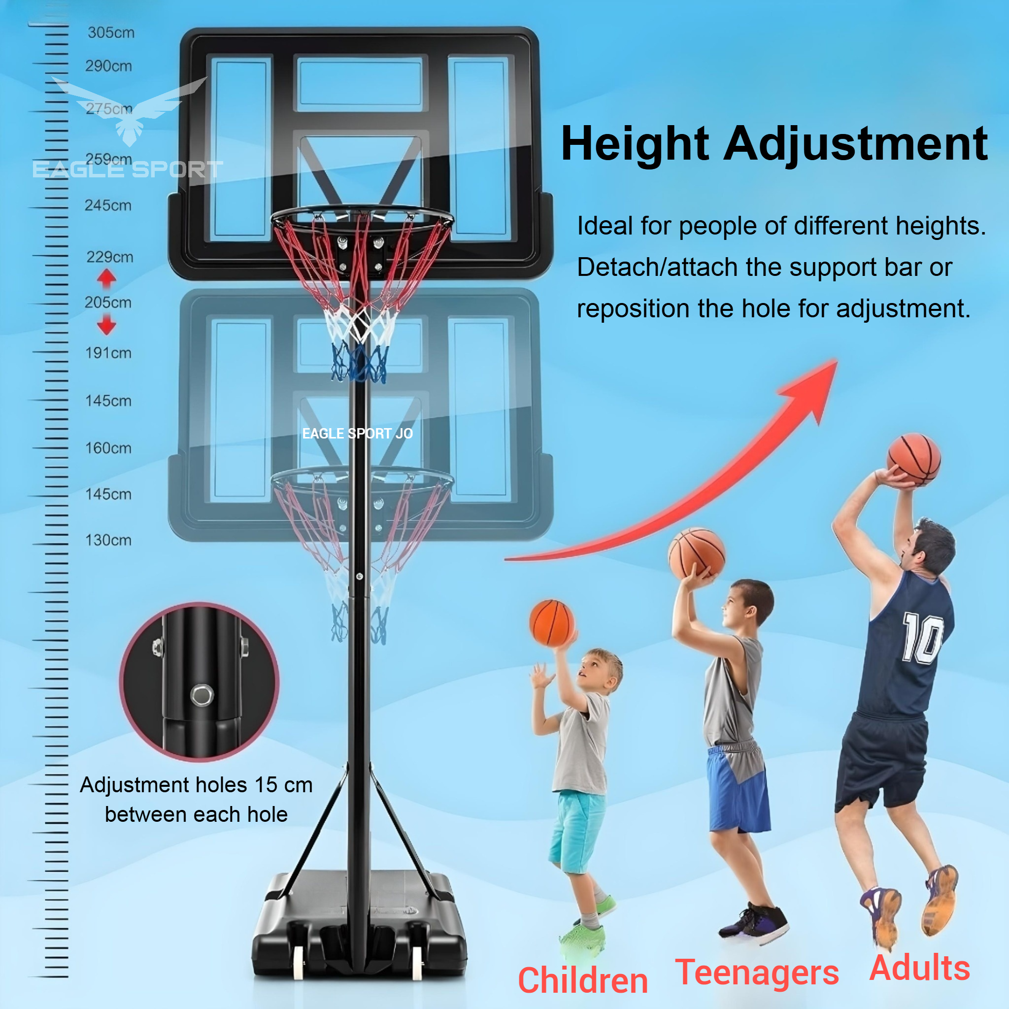 Adjustable Portable Basketball Hoop Stand 
ستاند كرة سلة متحرك قابل لتعديل الارتفاع