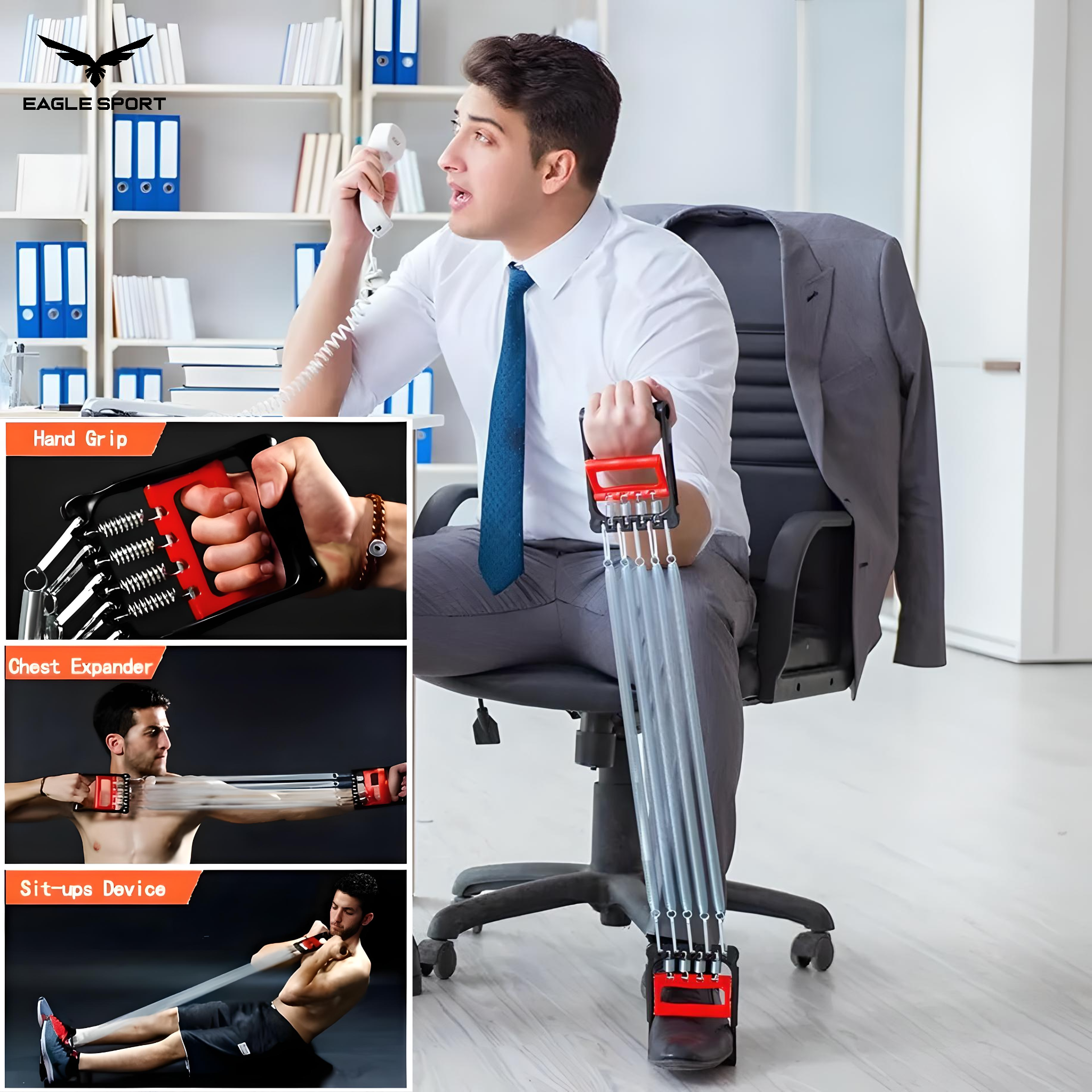  جهاز شد الصدر والذراع والبطن 3 في 1 – 5 زنبرك مقاومة
 Chest Expander – 3 in 1 | 5-Spring Resistance Trainer