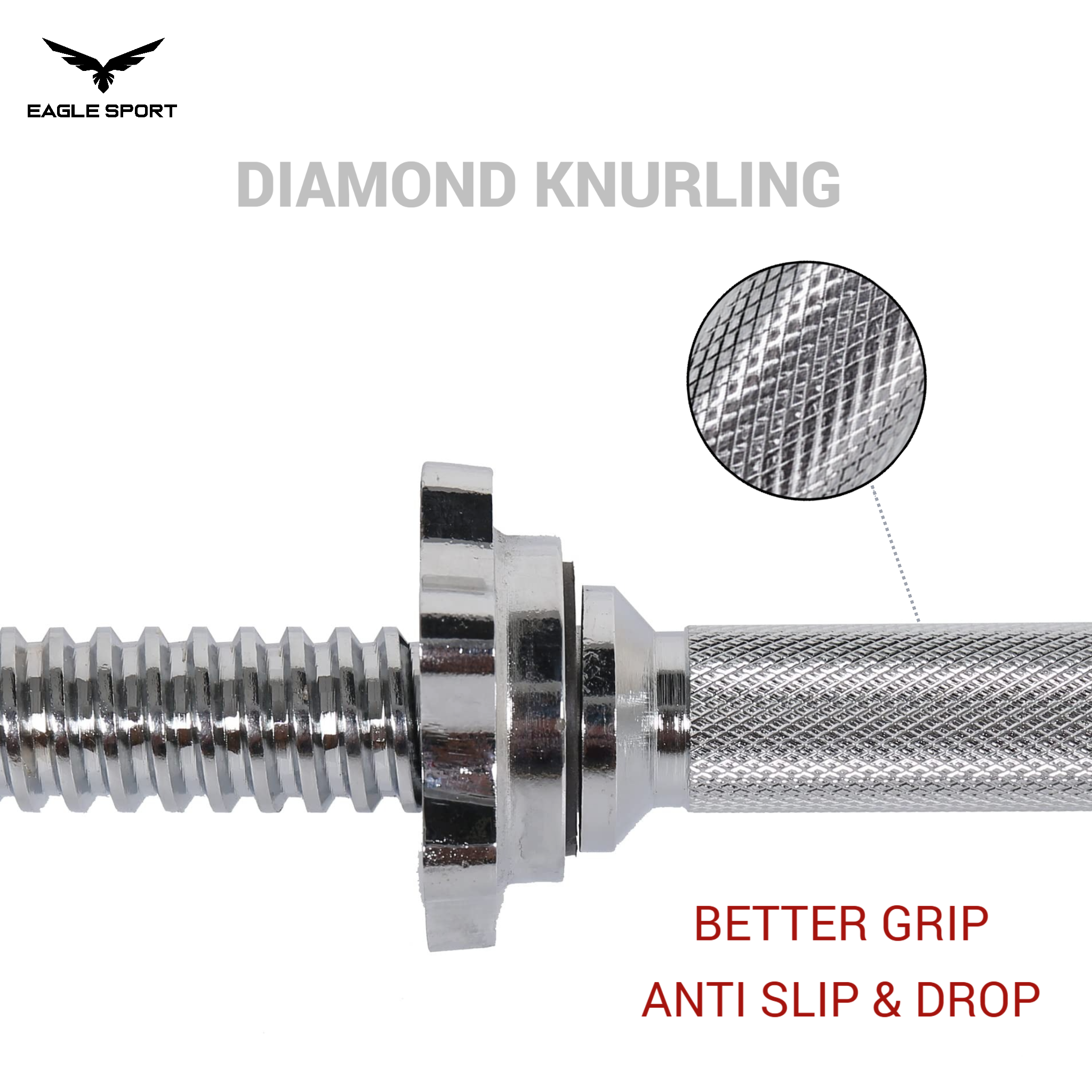 بار دمبل كروم 35 سم مع قفل تثبيت (قطعة واحدة)
Chrome Dumbbell Bar 35 cm with Spin Lock Collar (Single Piece)