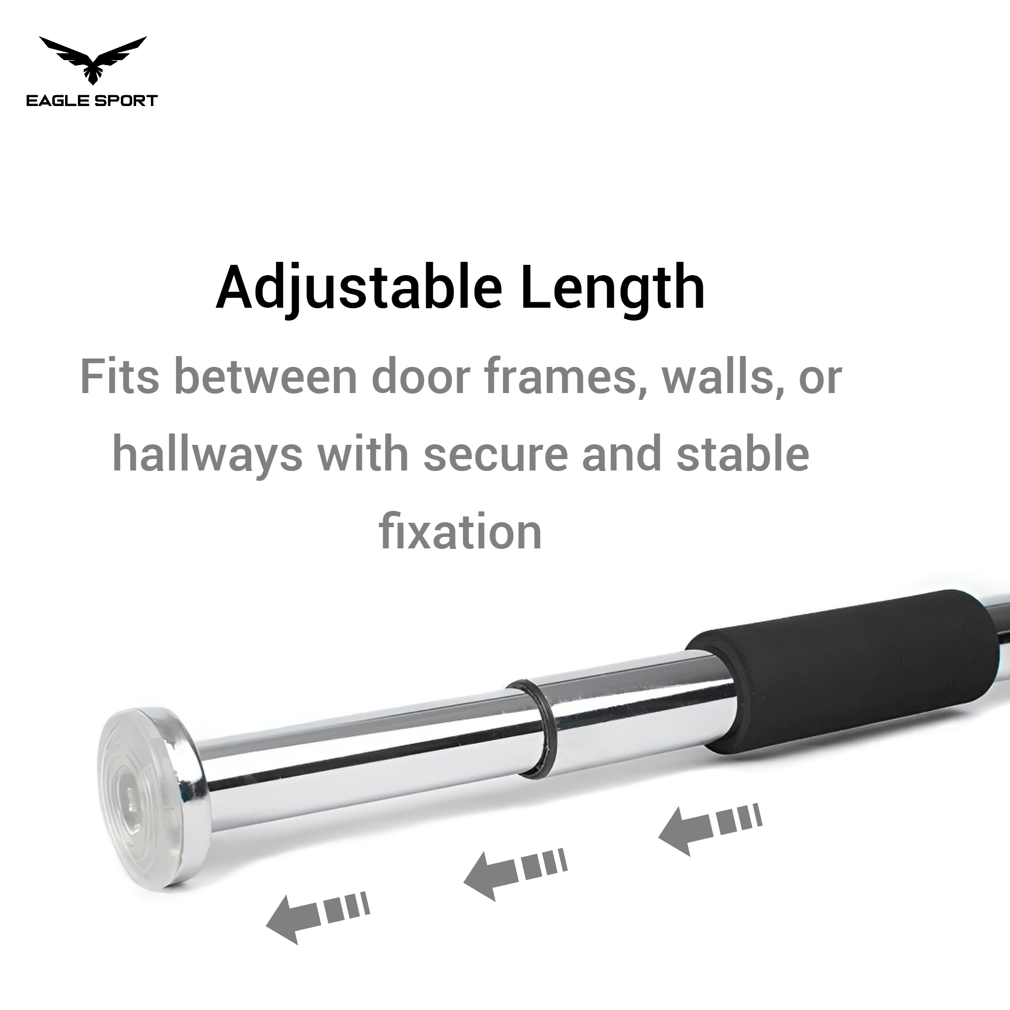 عقلة باب أو بين جدارين (بار عقلة) – قابلة لتعديل الطول من 61 إلى 100 سم – بجودة عالية
Doorway or Wall Pull-Up Bar – Adjustable Length 61 to 100 cm – High Quality