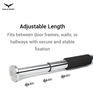 عقلة باب أو بين جدارين (بار عقلة) – قابلة لتعديل الطول من 61 إلى 100 سم – بجودة عالية
Doorway or Wall Pull-Up Bar – Adjustable Length 61 to 100 cm – High Quality