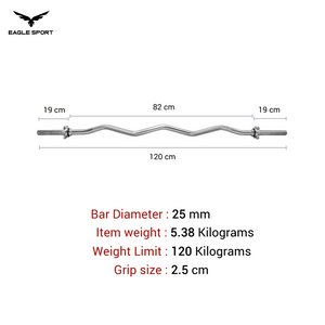 EZ Curl Barbell 120cm Chrome with Spin Lock Collars – Multiple Grips & Better Control
بار متعرّج (بار أعوج) كروم بطول 120 سم مع أقفال تثبيت – قبضات متعددة وتحكم أفضل
