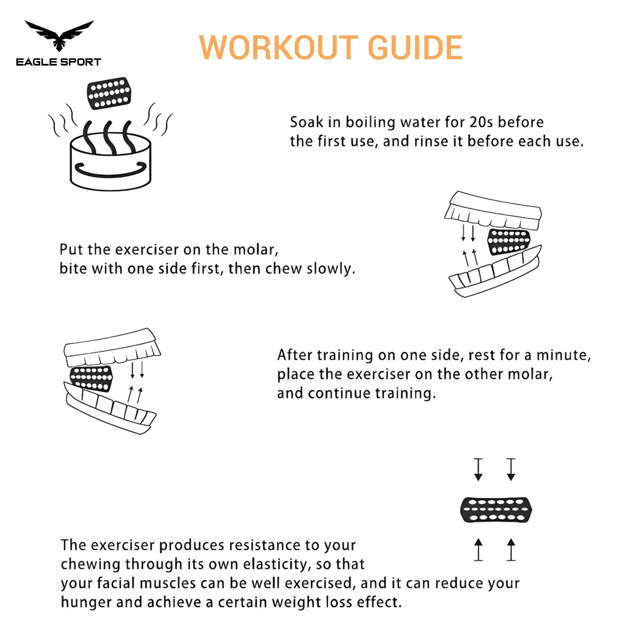 مجموعة تمارين الفك للاستخدام على الأسنان الخلفية (الطواحين) – 3 مستويات مقاومة (6 قطع)
Jawline Training Set for Molar Teeth Use – 3 Resistance Levels (6 Pieces)