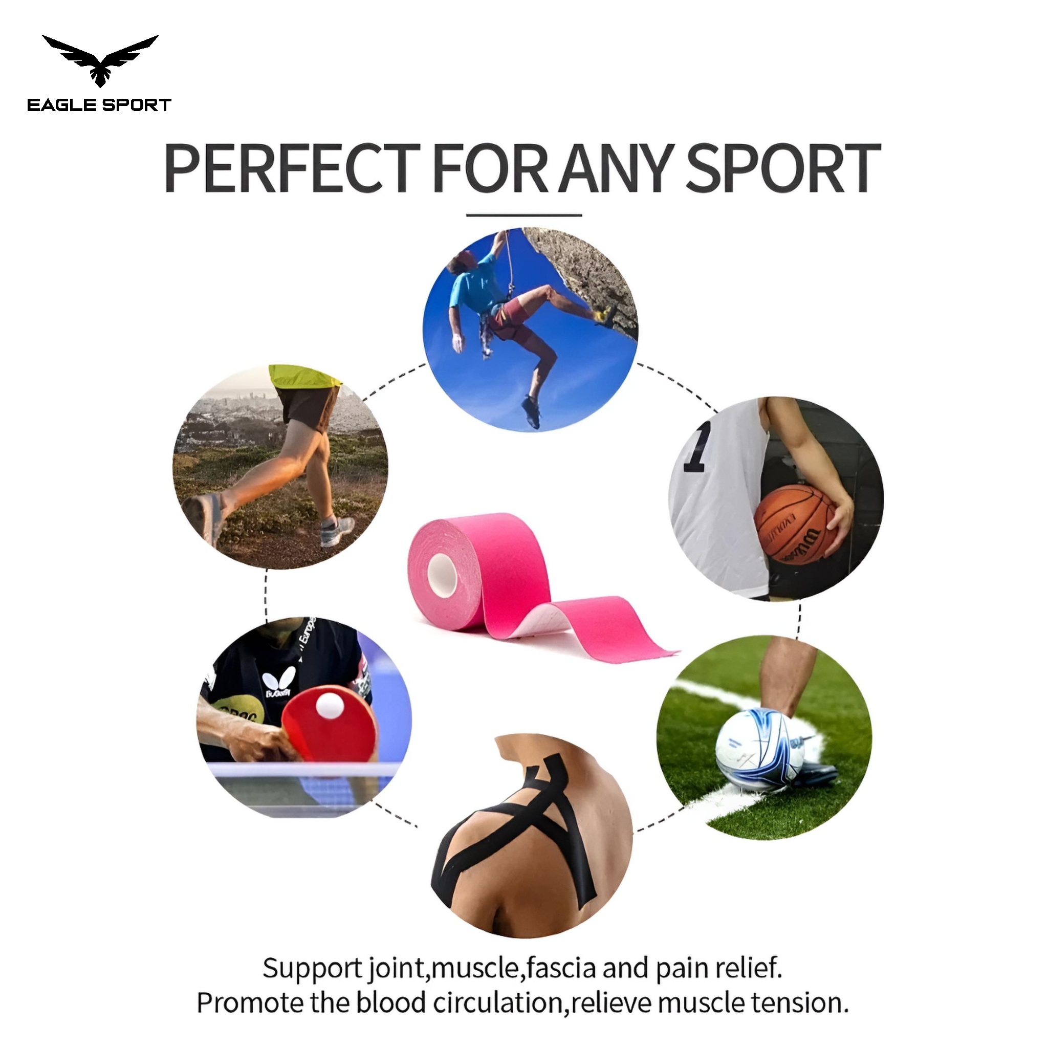 Kinesiology Sports Tape – Flexible Water-Resistant Support Tape 5cm × 5m
شريط كينيسيولوجي علاجي رياضي مرن مقاوم للماء – 5 سم × 5 متر