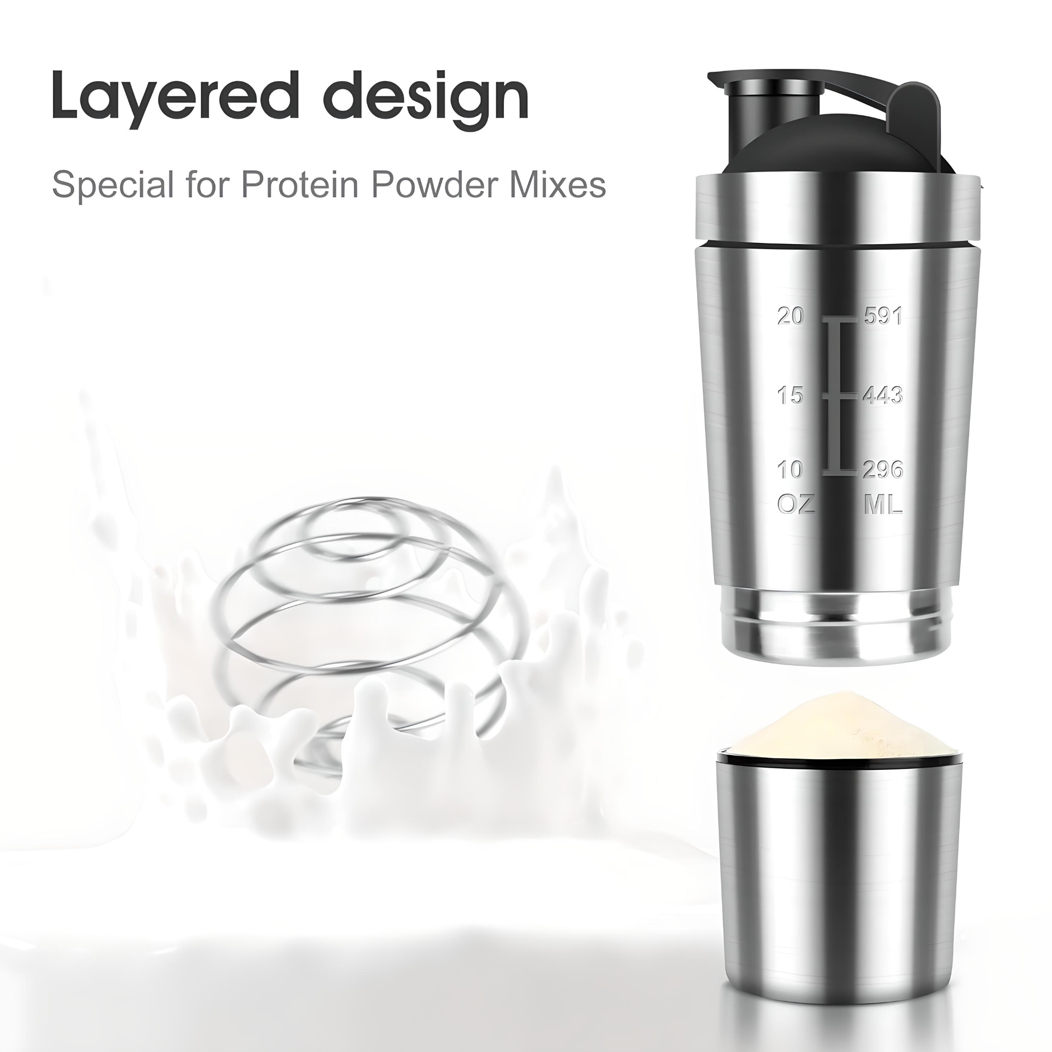 شيكر احترافي ستانلس ستيل – سعة 591 مل + حافظة 200 مل
Pro Stainless Steel Shaker – 591ml + 200ml Storage