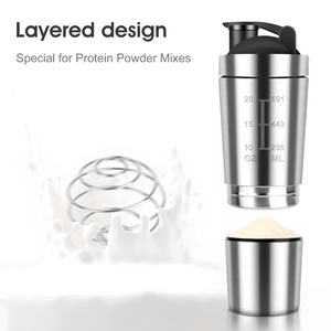 شيكر احترافي ستانلس ستيل – سعة 591 مل + حافظة 200 مل
Pro Stainless Steel Shaker – 591ml + 200ml Storage