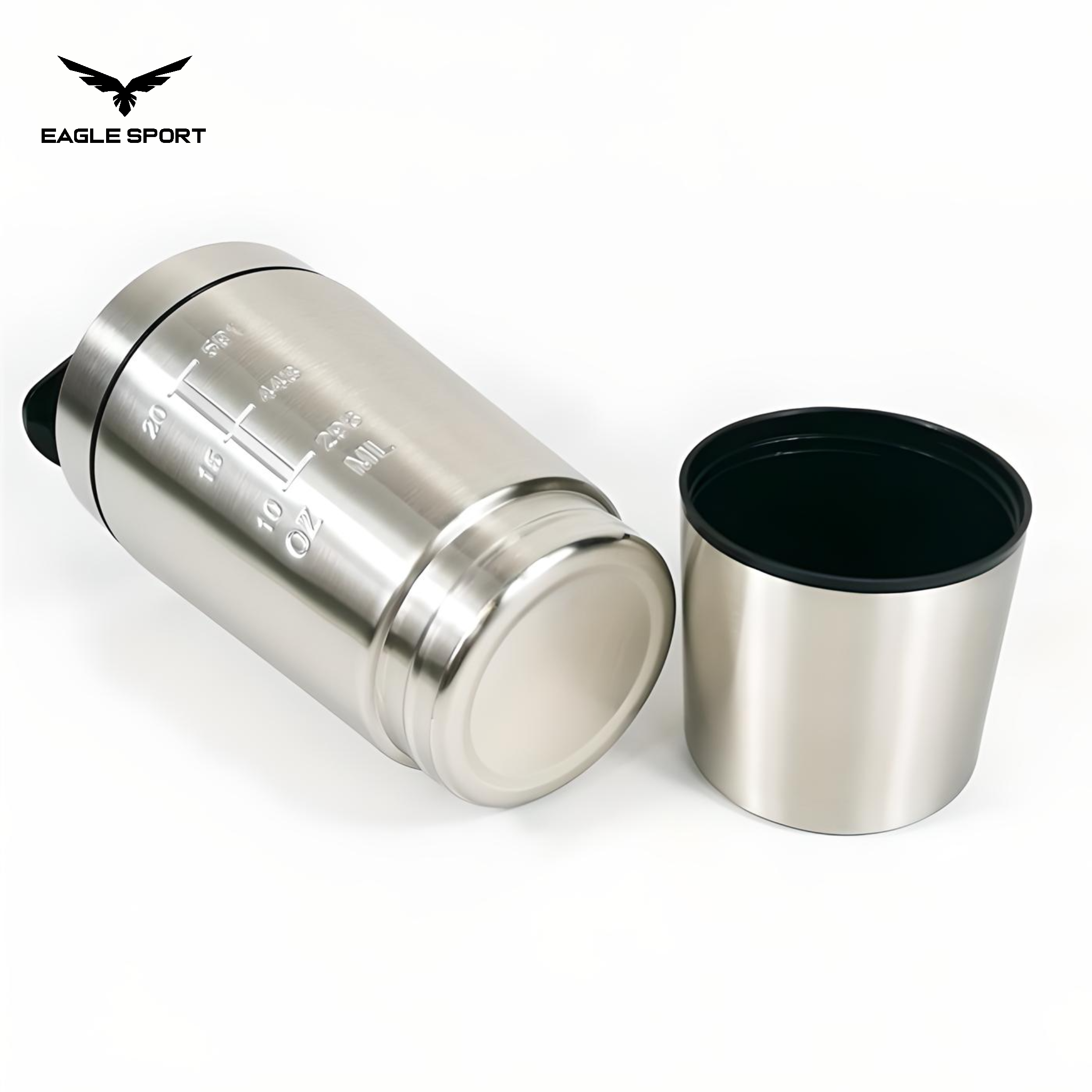 شيكر احترافي ستانلس ستيل – سعة 591 مل + حافظة 200 مل
Pro Stainless Steel Shaker – 591ml + 200ml Storage