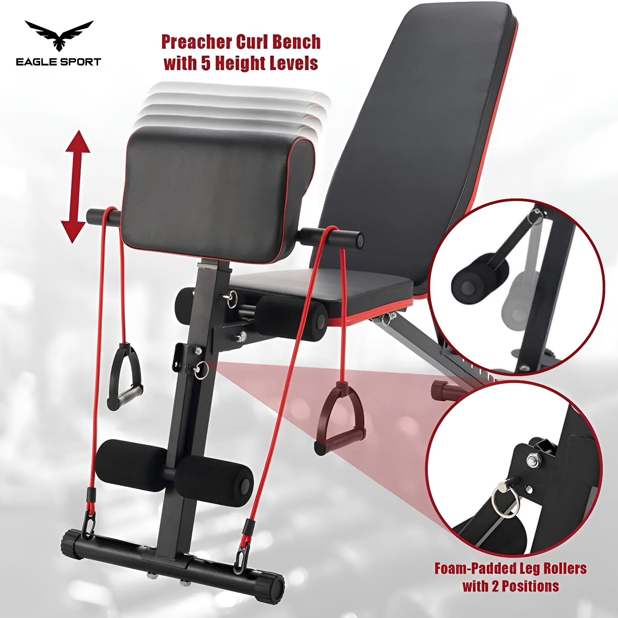 Professional Adjustable Multi-Function Workout Bench with Resistance Bands – Supports up to 200 kg
بنش تمارين احترافي متعدد الوظائف قابل للتعديل مع حبال مقاومة – تحمّل حتى 200 كيلو