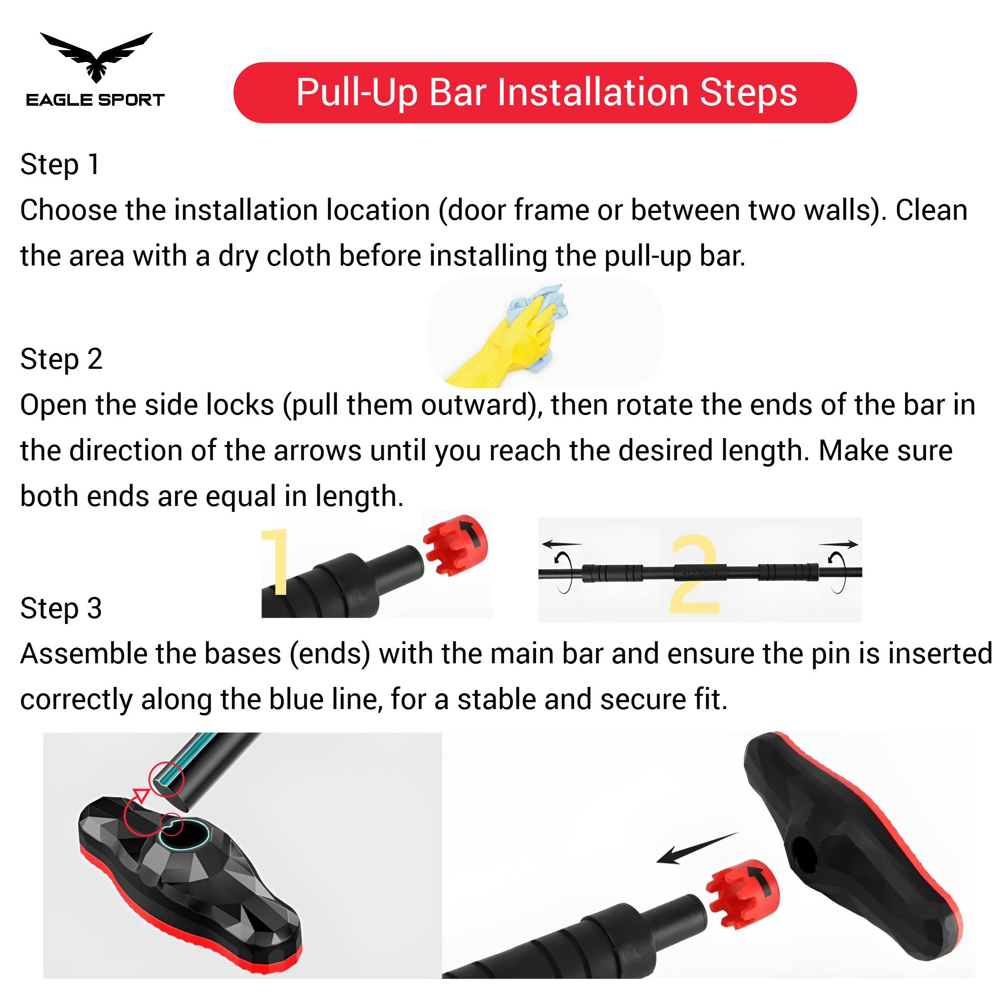 بار عقلة (Pull-Up Bar) – قابل للتعديل 65 إلى 100 سم – تثبيت آمن بدون حفر (لا يحتاج مسامير أو براغي) – بقواعد عريضة
Pull-Up Bar – Adjustable 65 to 100 cm – Secure Installation Without Drilling (No Screws or Bolts Required) – Wide Base Pads