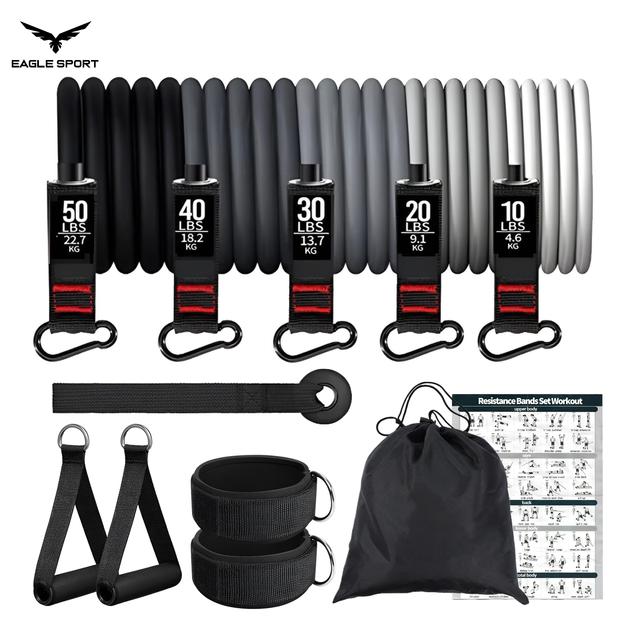 طقم حبال المقاومة الرياضية متعددة الاستخدام – 11 قطعة
Resistance Bands Training Set – 11 Pieces