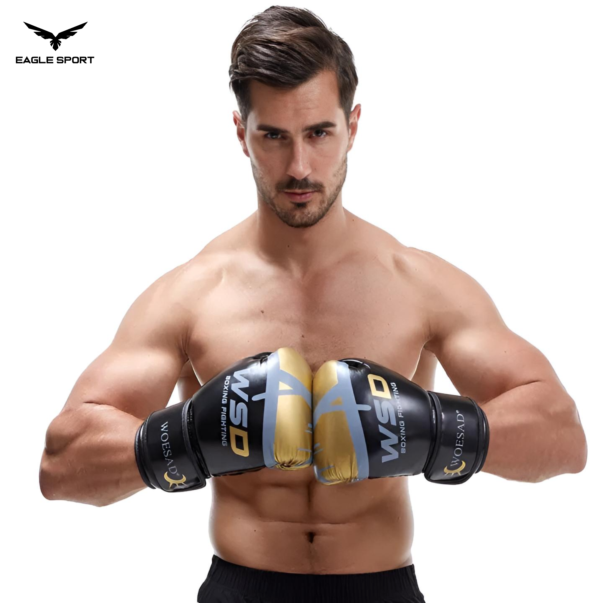 قفازات ملاكمة ماركة WOESAD – WSD احترافية للتدريب (أسود بلمسة ذهبية)
WOESAD – WSD Boxing Gloves (Black with Golden Touch) – Professional Training Gloves
