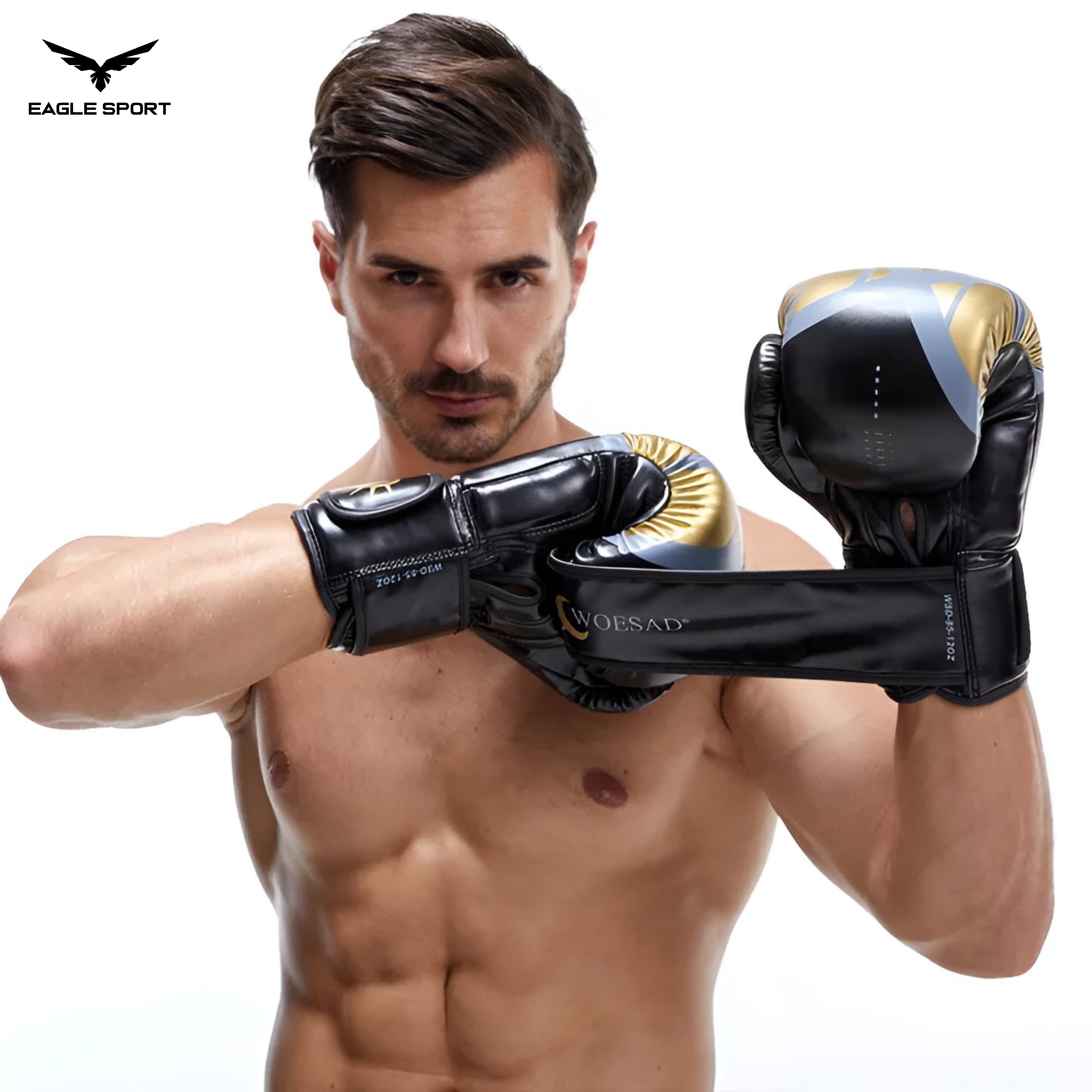 قفازات ملاكمة ماركة WOESAD – WSD احترافية للتدريب (أسود بلمسة ذهبية)
WOESAD – WSD Boxing Gloves (Black with Golden Touch) – Professional Training Gloves
