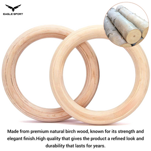 حلقات جمباز خشبية – من خشب البيرش الطبيعي الفاخر
Wooden Gymnastic Rings – Premium Natural Birch Wood