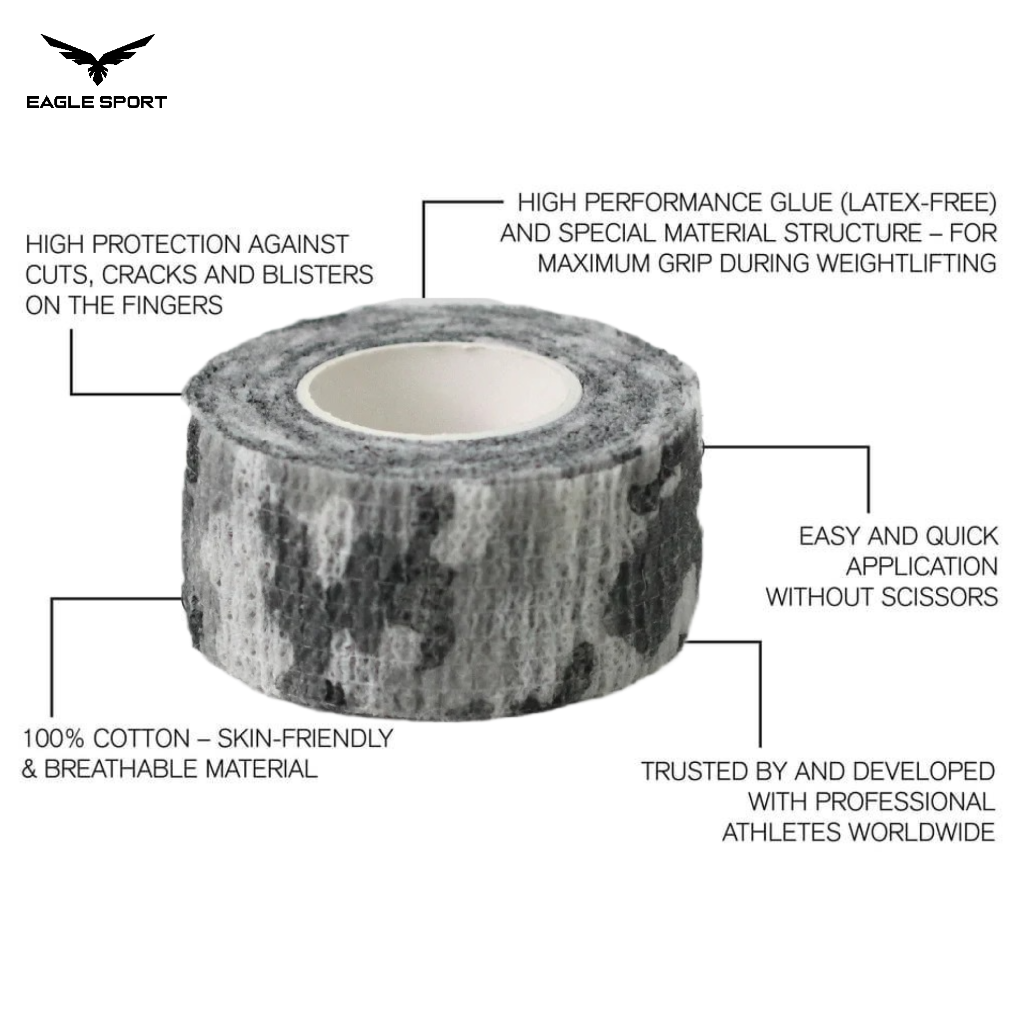 Finger Grip Tape (Hook Grip Tape) – For Stronger Grip & Finger Protection
شريط لاصق رياضي للأصابع (Hook Grip Tape) – لتعزيز القبضة وحماية اليد أثناء التمارين